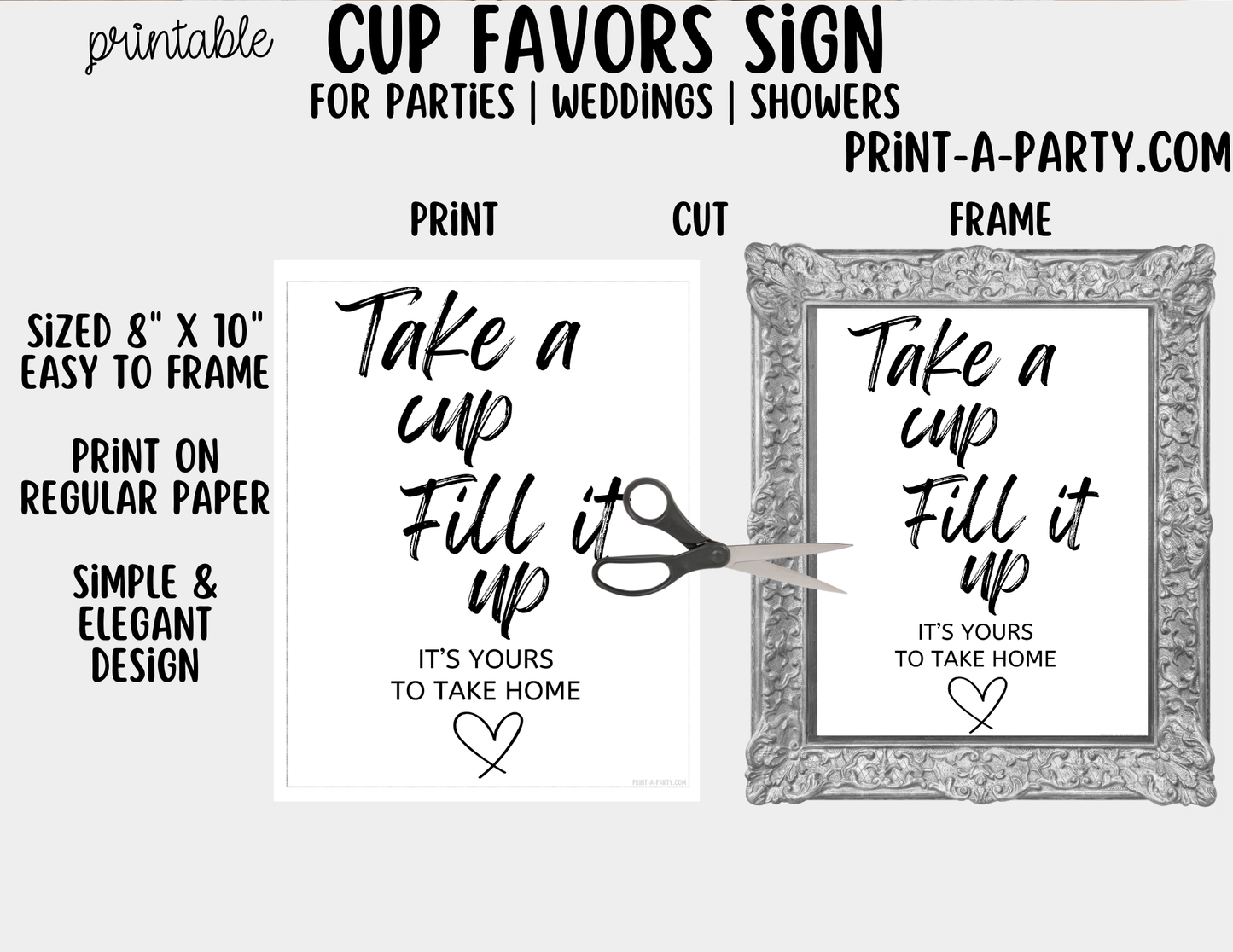 Printable Cup Favors Sign (8x10) - Wedding Shower Decor - Instant PDF Download