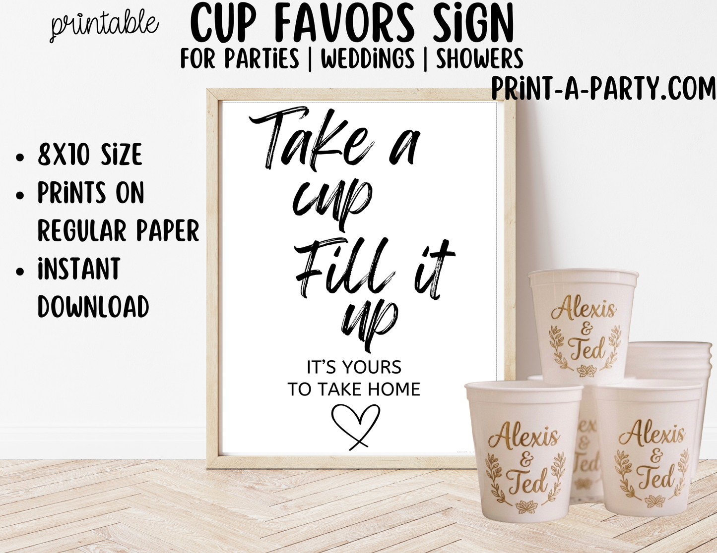 Printable Cup Favors Sign (8x10) - Wedding Shower Decor - Instant PDF Download