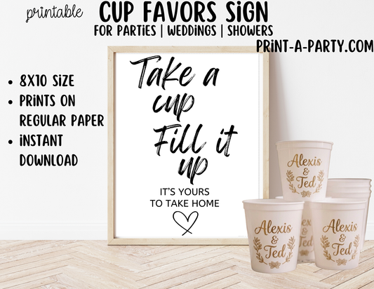 Printable Cup Favors Sign (8x10) - Wedding Shower Decor - Instant PDF Download