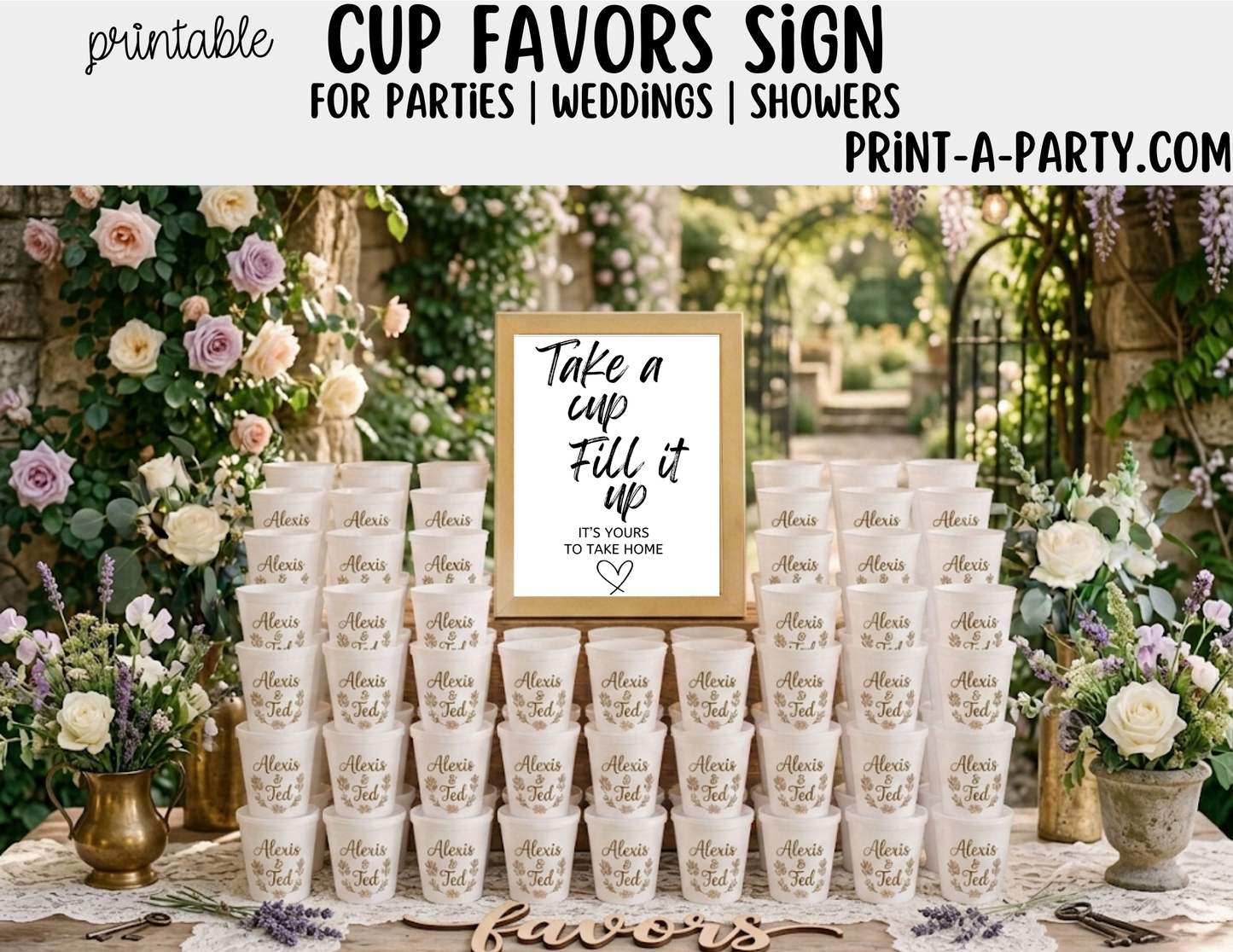 Printable Cup Favors Sign (8x10) - Wedding Shower Decor - Instant PDF Download