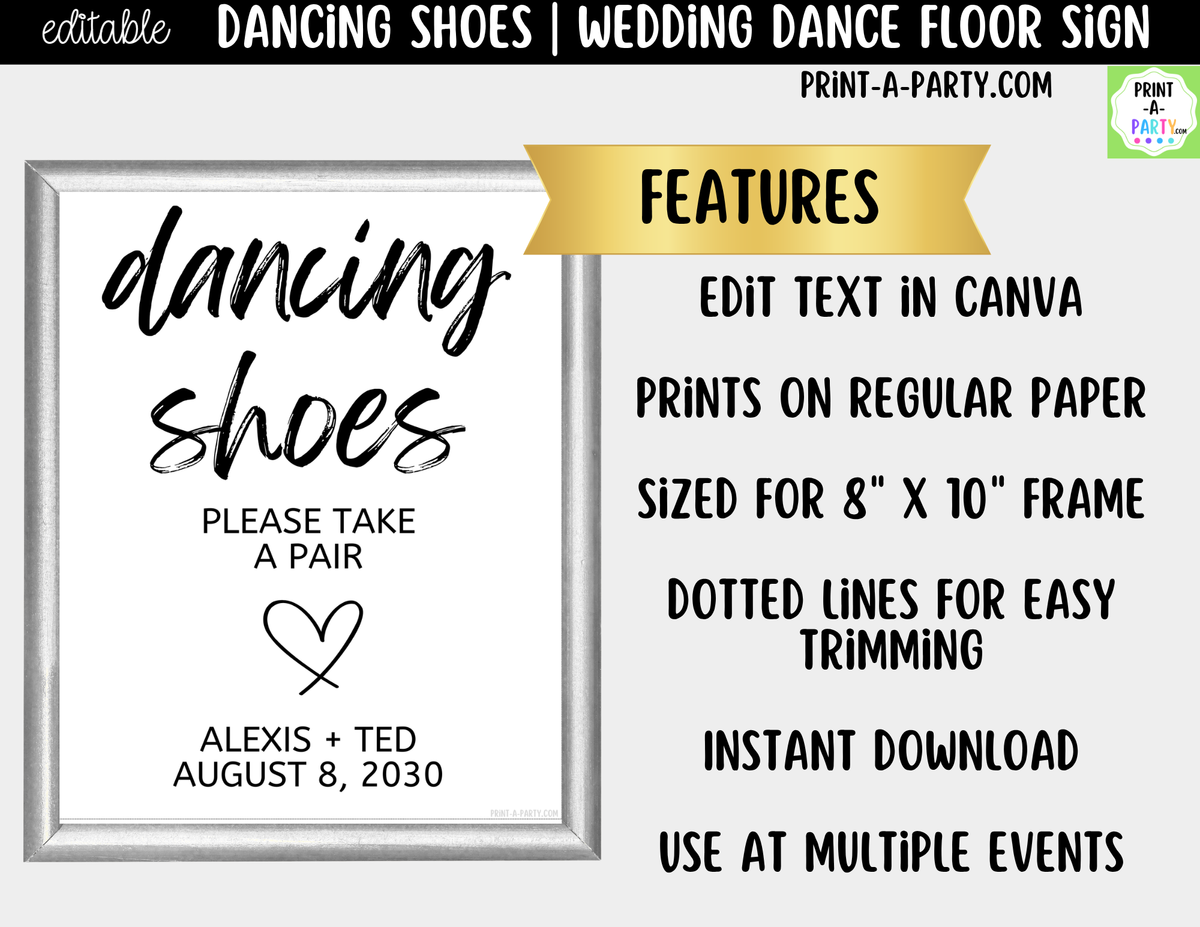 Editable Dancing Shoes Sign – Please Take a Pair | 8x10 Canva
