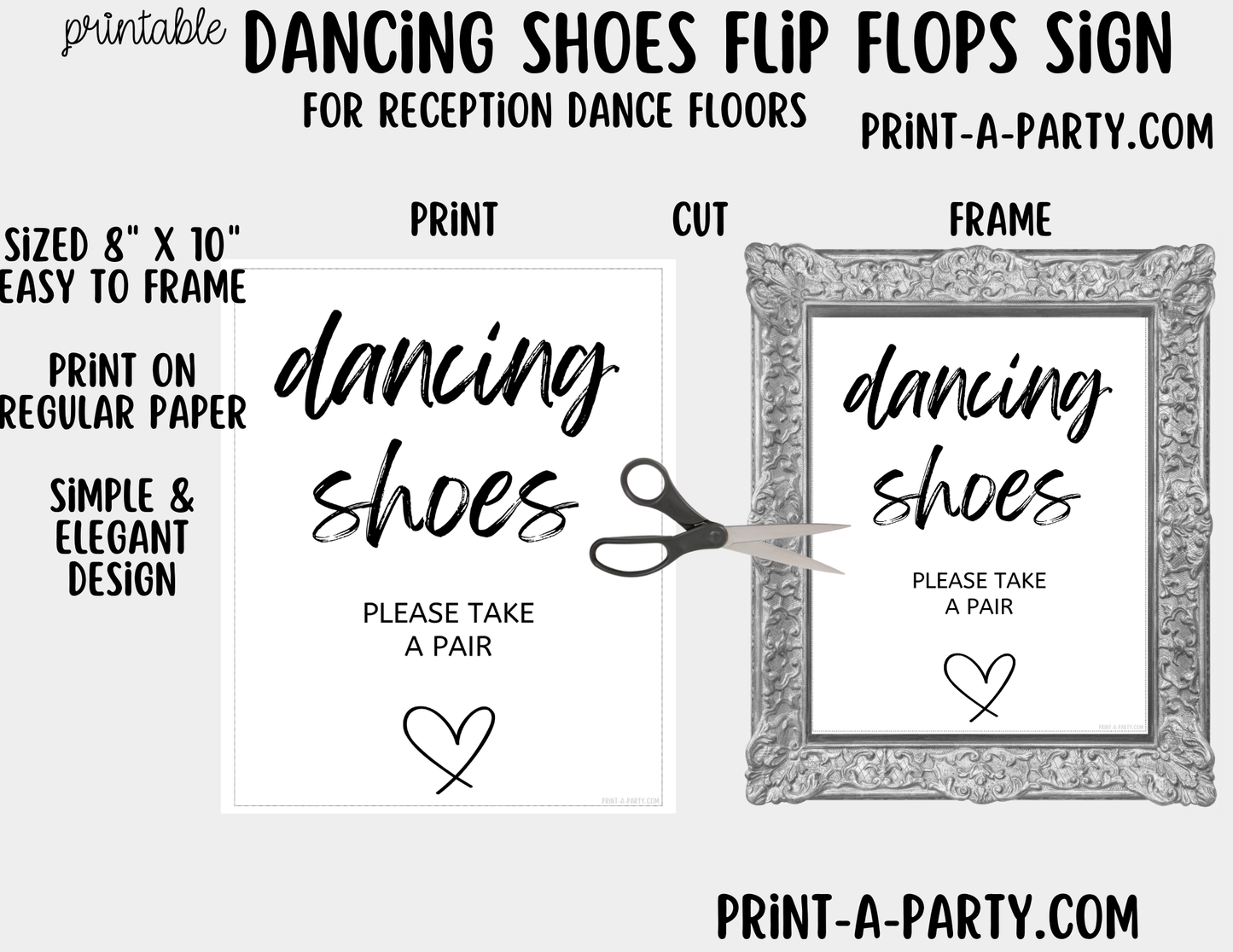 Printable Dancing Shoes Flip Flops Sign (8x10) - Wedding Shower Decor - Instant PDF Download