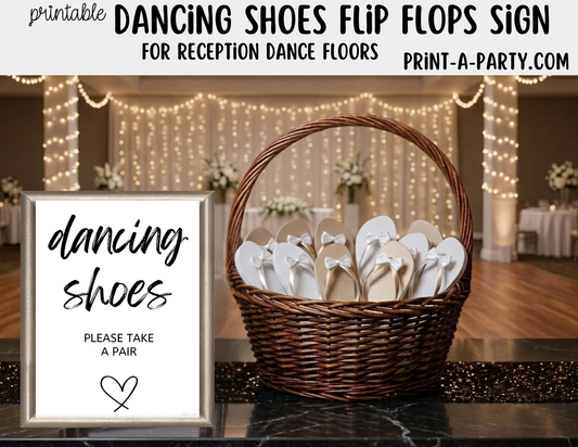 Printable Dancing Shoes Flip Flops Sign (8x10) - Wedding Shower Decor - Instant PDF Download