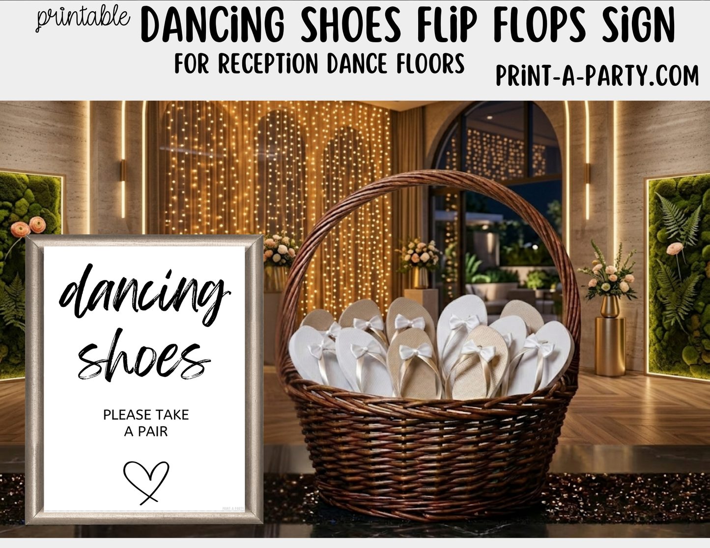 Printable Dancing Shoes Flip Flops Sign (8x10) - Wedding Shower Decor - Instant PDF Download