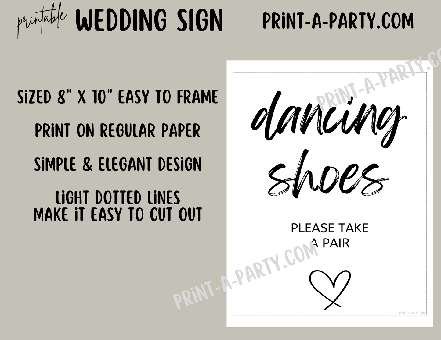 DANCING SHOES - PLEASE TAKE A PAIR | Printable Wedding Sign | Wedding Sign | Dancing Shoes Wedding Sign