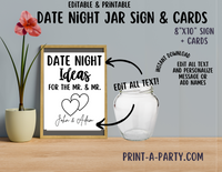 DATE NIGHT IN A JAR - EDITABLE & PRINTABLE | Date Night Jar Sign | Date Night Cards | Wedding Shower Idea | Date Night Ideas | Same Sex Wedding Ideas | Two Hearts