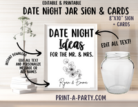 DATE NIGHT IN A JAR - EDITABLE & PRINTABLE | Date Night Jar Sign | Date Night Cards | Wedding Shower Idea | Date Night Ideas | Same Sex Wedding Ideas | Floral Vibe