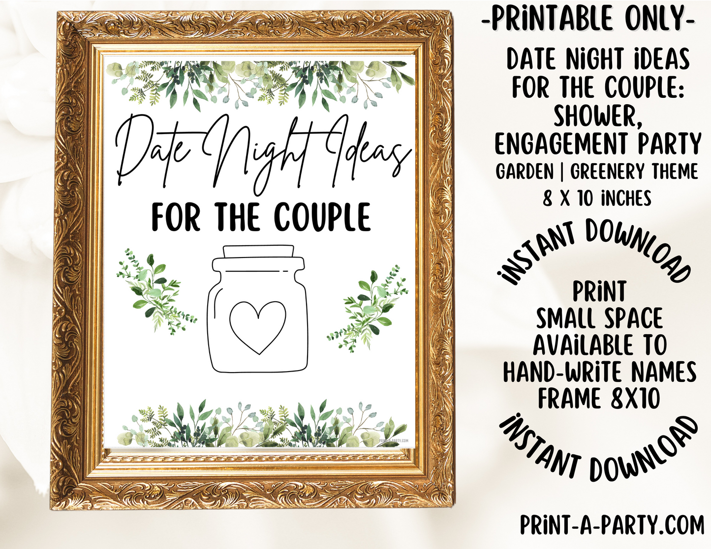 DATE NIGHT IN A JAR - EDITABLE & PRINTABLE GARDEN THEME | Date Night Jar Sign | Date Night Cards | Garden Wedding Shower Idea | Date Night Ideas | Same Sex Wedding Ideas | Garden Bridal Wedding Shower | Garden Engagement Party