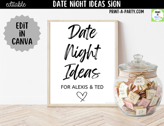Editable Date Night Ideas Sign – 8x10 Canva Template
