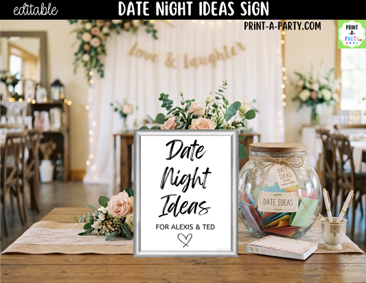 Editable Date Night Ideas Sign – 8x10 Canva Template