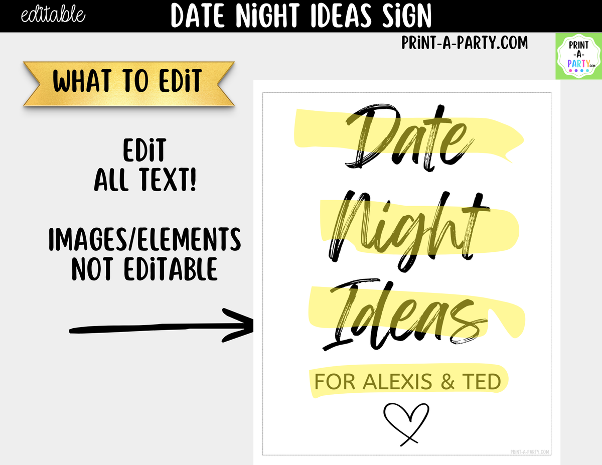 Editable Date Night Ideas Sign – 8x10 Canva Template