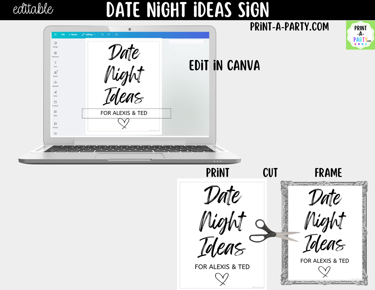 Editable Date Night Ideas Sign – 8x10 Canva Template