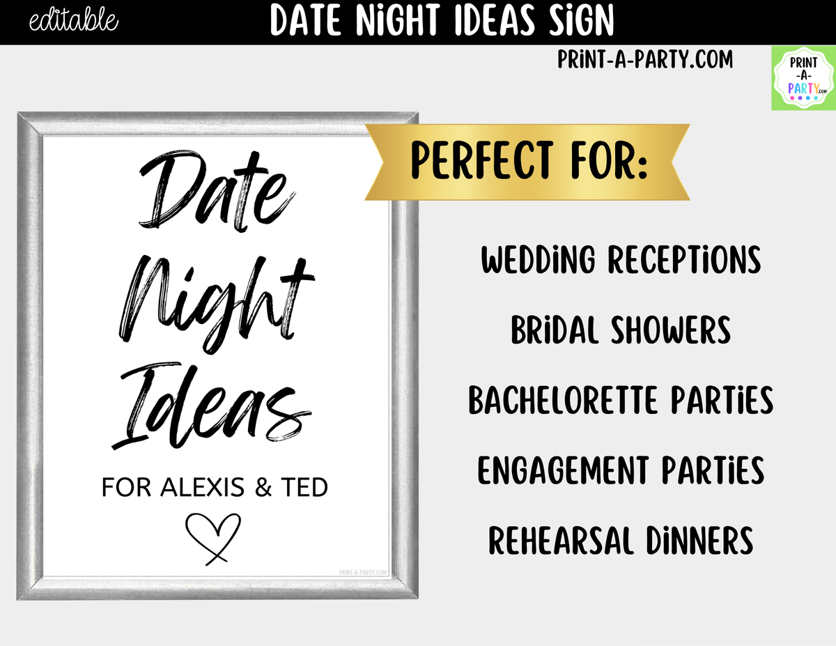 Editable Date Night Ideas Sign – 8x10 Canva Template