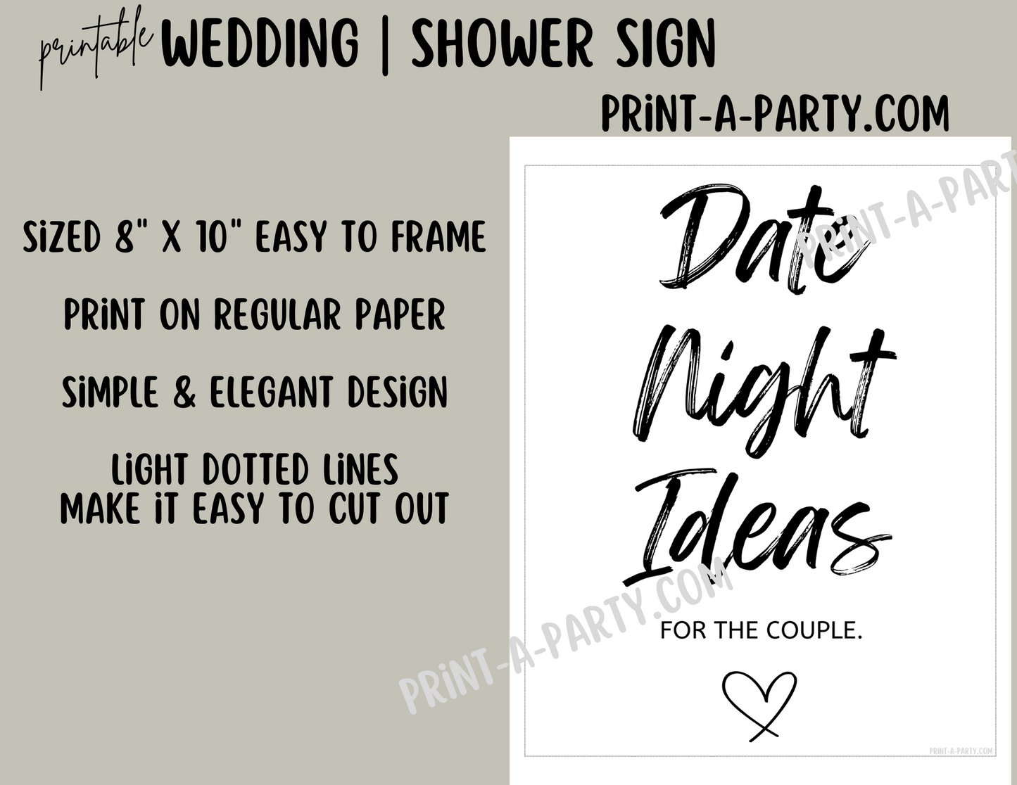 DATE NIGHT IDEAS For the Couple  | Printable Wedding Sign | Wedding Sign | Shower Sign | Date Night Idea Sign