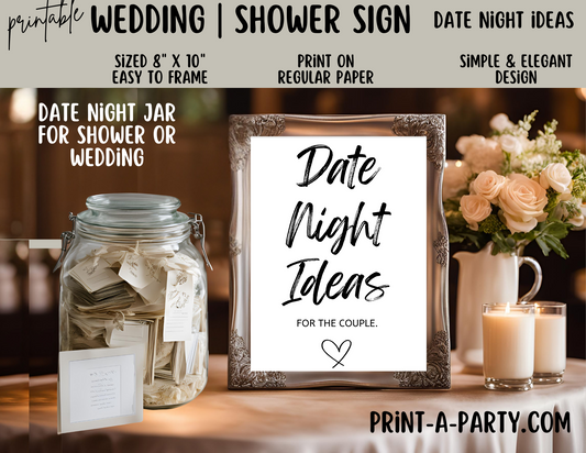 DATE NIGHT IDEAS For the Couple  | Printable Wedding Sign | Wedding Sign | Shower Sign | Date Night Idea Sign