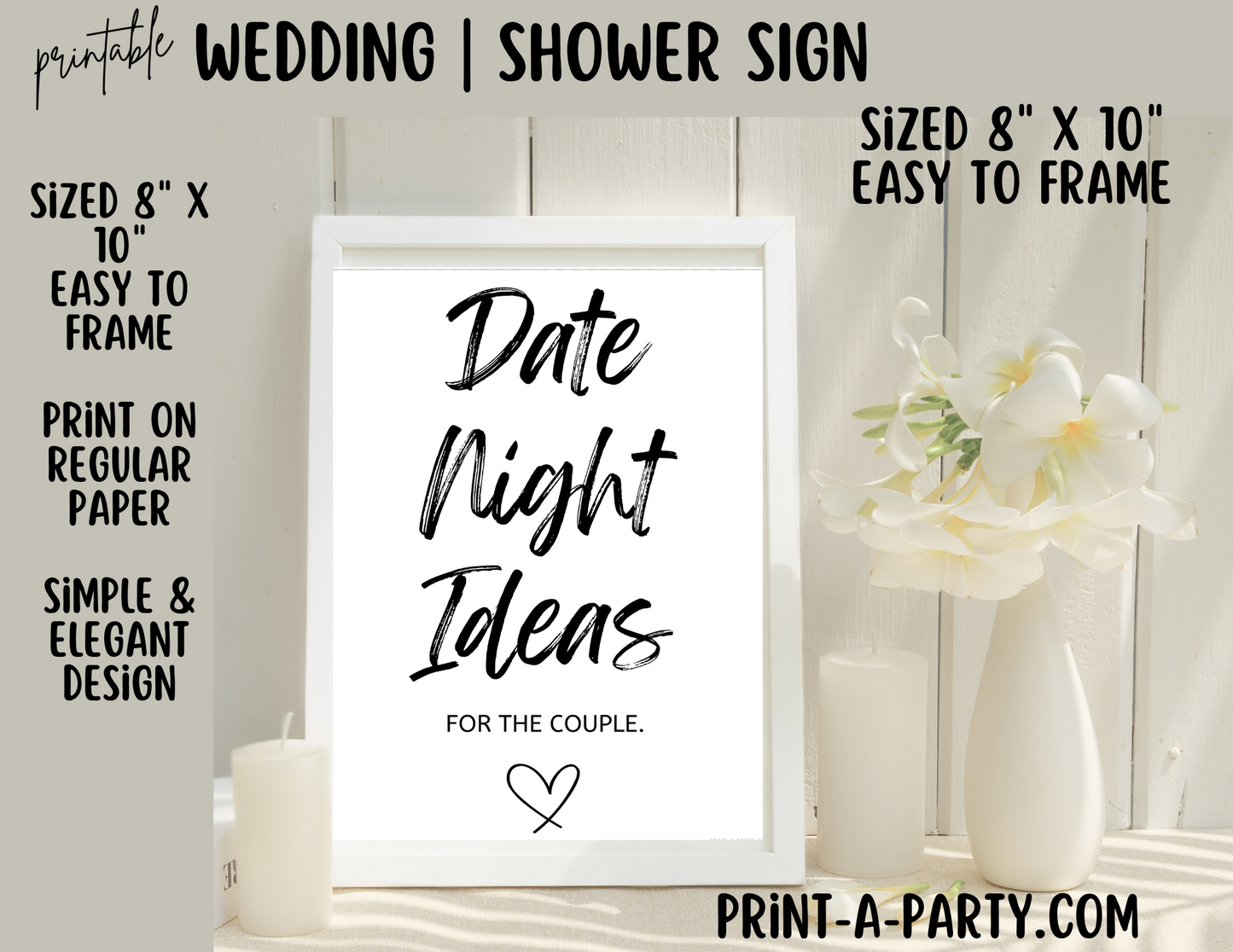 DATE NIGHT IDEAS For the Couple  | Printable Wedding Sign | Wedding Sign | Shower Sign | Date Night Idea Sign