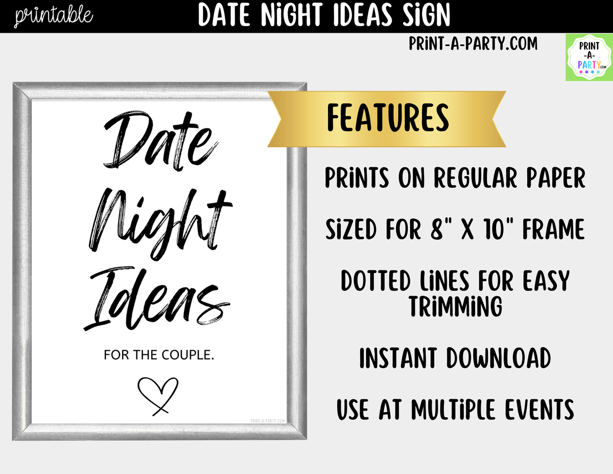 Date Night Ideas Sign Printable – Wedding & Bridal Shower