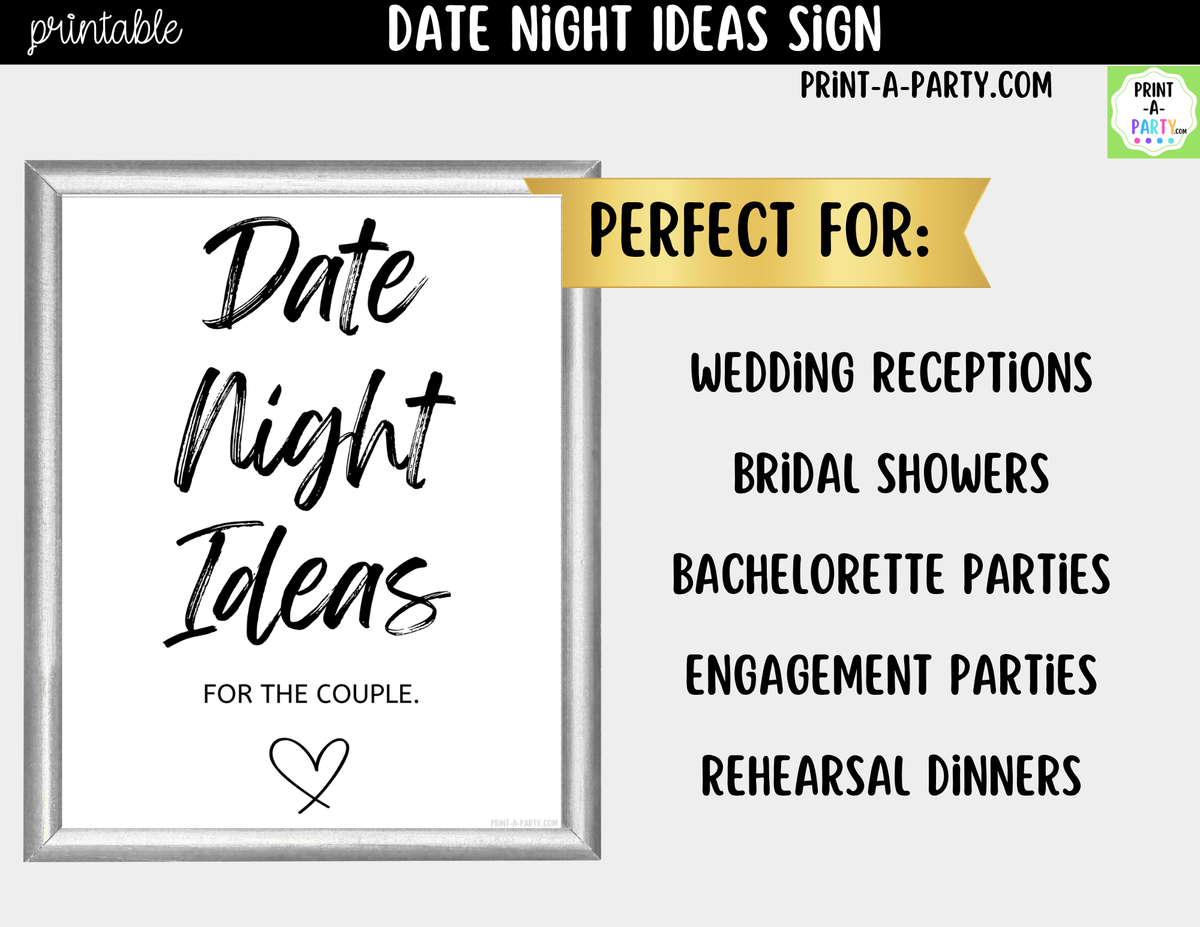 Date Night Ideas Sign Printable – Wedding & Bridal Shower
