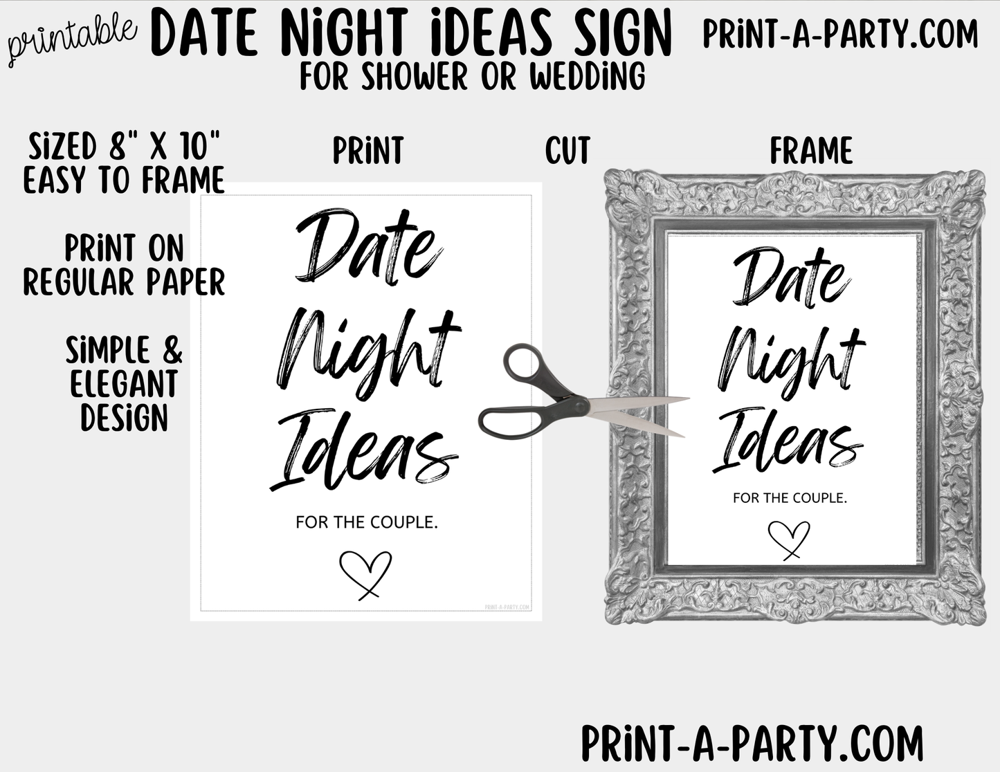 Printable Date Night Ideas Sign (8x10) - Wedding Shower Decor - Instant PDF Download