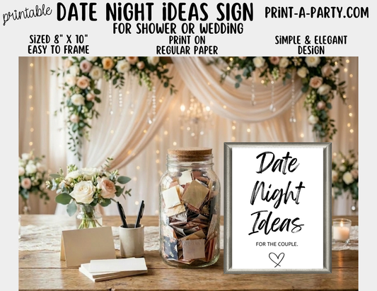 Printable Date Night Ideas Sign (8x10) - Wedding Shower Decor - Instant PDF Download