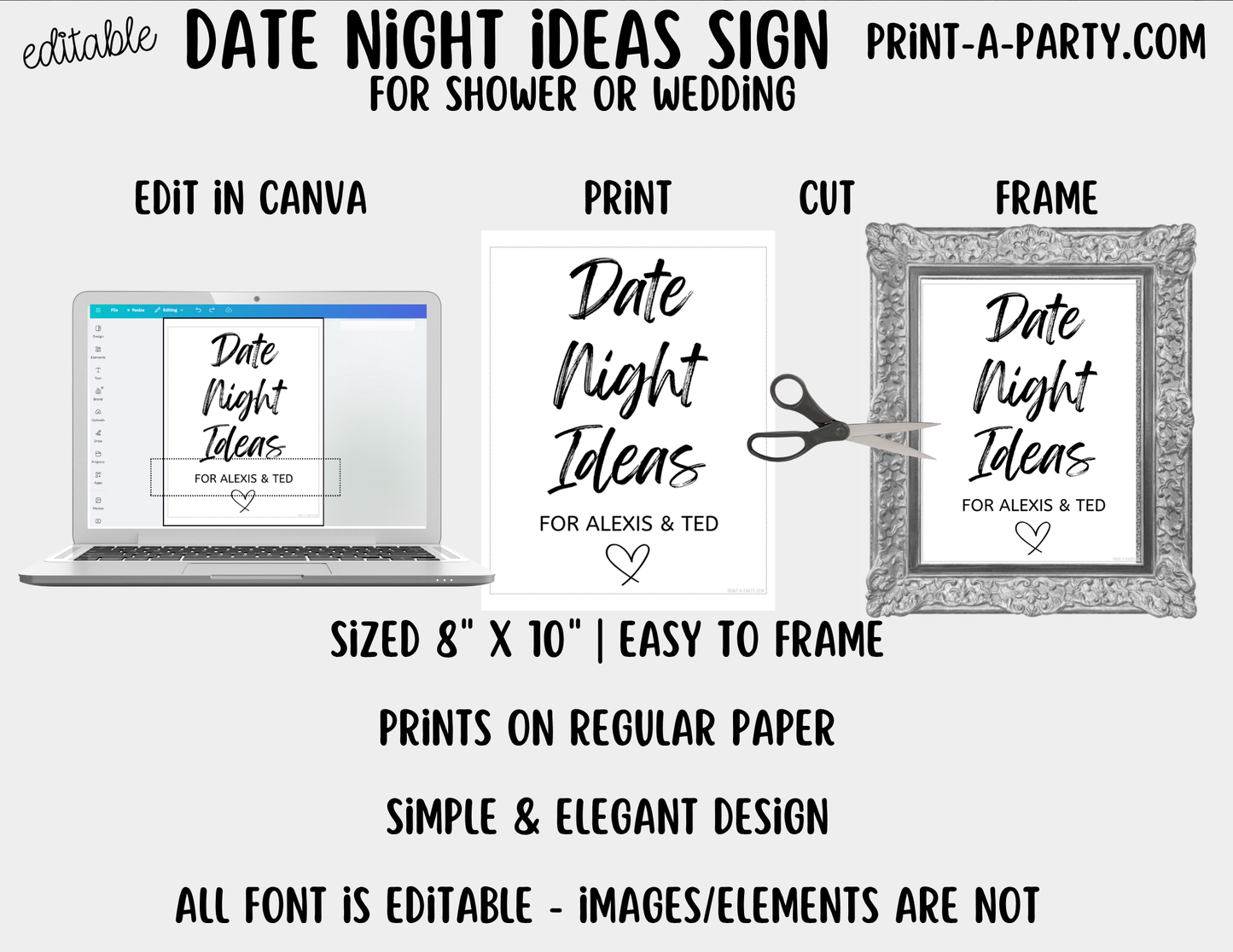 Editable Date Night Ideas Sign (8x10) – Canva Printable Template