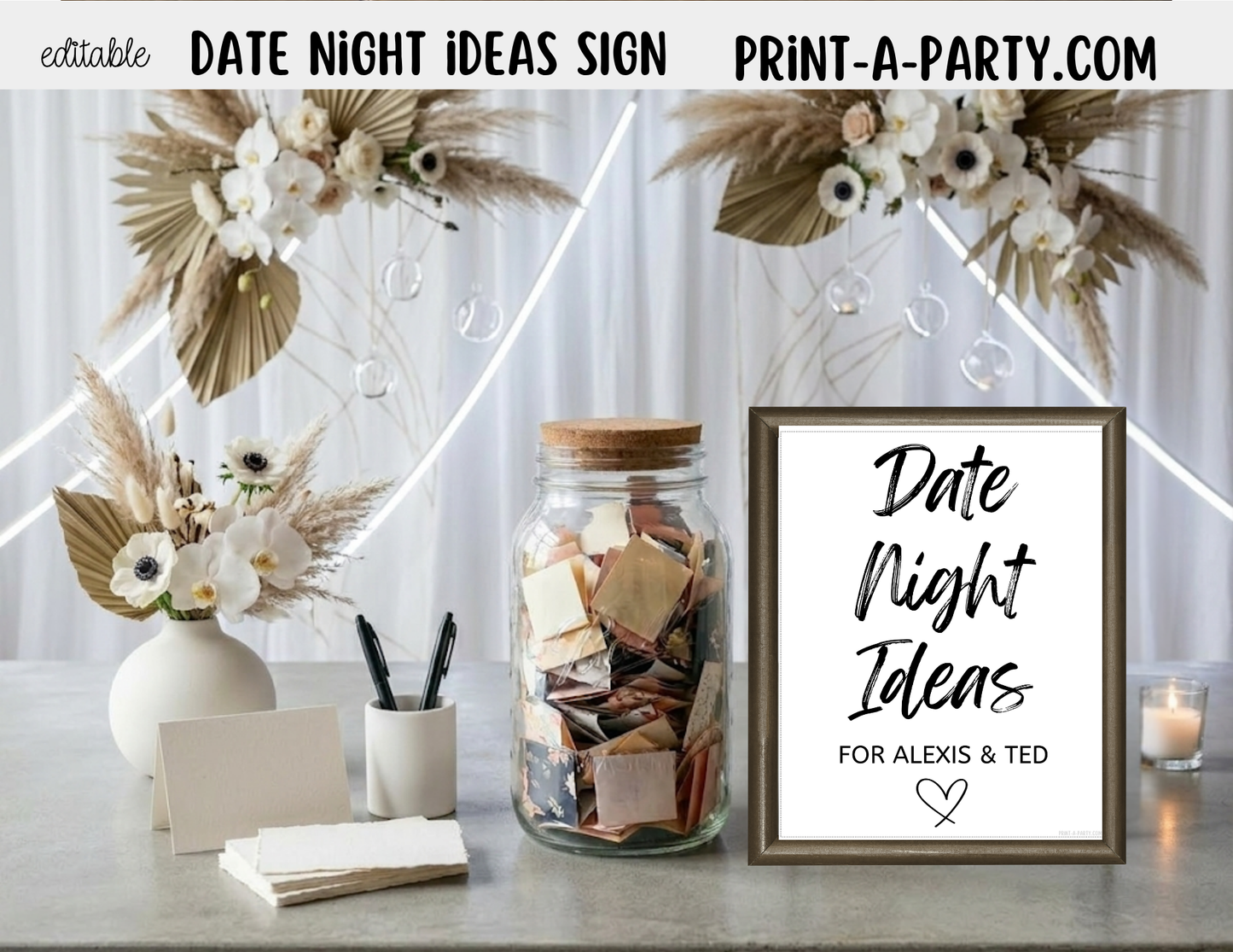 Editable Date Night Ideas Sign (8x10) – Canva Printable Template