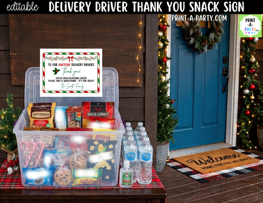 Delivery Driver Thank You Sign Printable | Editable Christmas Snack Station Sign