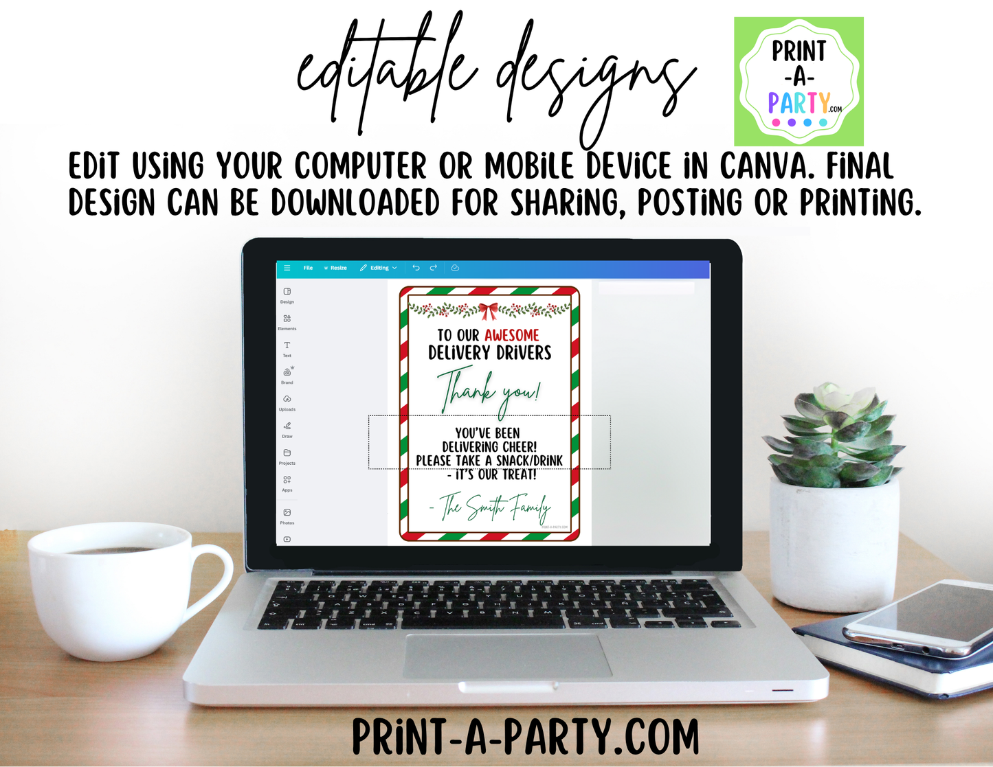 Delivery Driver Thank You Sign Printable | Editable Christmas Snack Station Sign