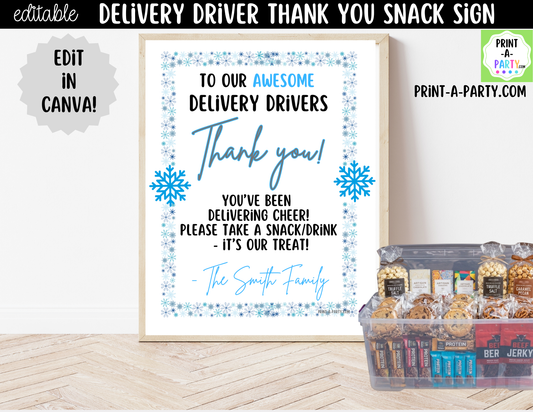 Delivery Driver Thank You Sign Printable | Editable Winter Snack Station Sign