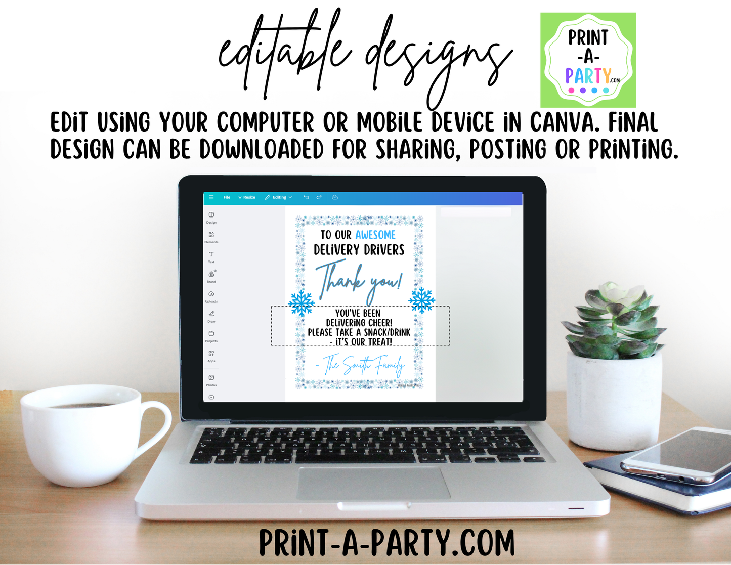 Delivery Driver Thank You Sign Printable | Editable Winter Snack Station Sign