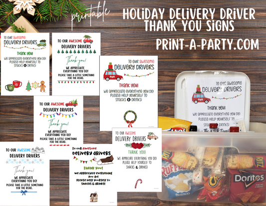 Delivery Driver Thank You Appreciation Snack & Drink Signs | UPS | Fed Ex | USPS Mailman | Amazon | Holiday Deliveries