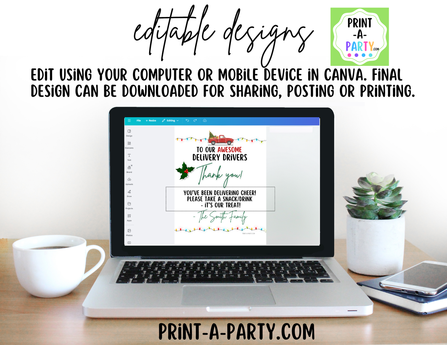 Delivery Driver Thank You Sign Printable | Editable Christmas Snack Station Sign