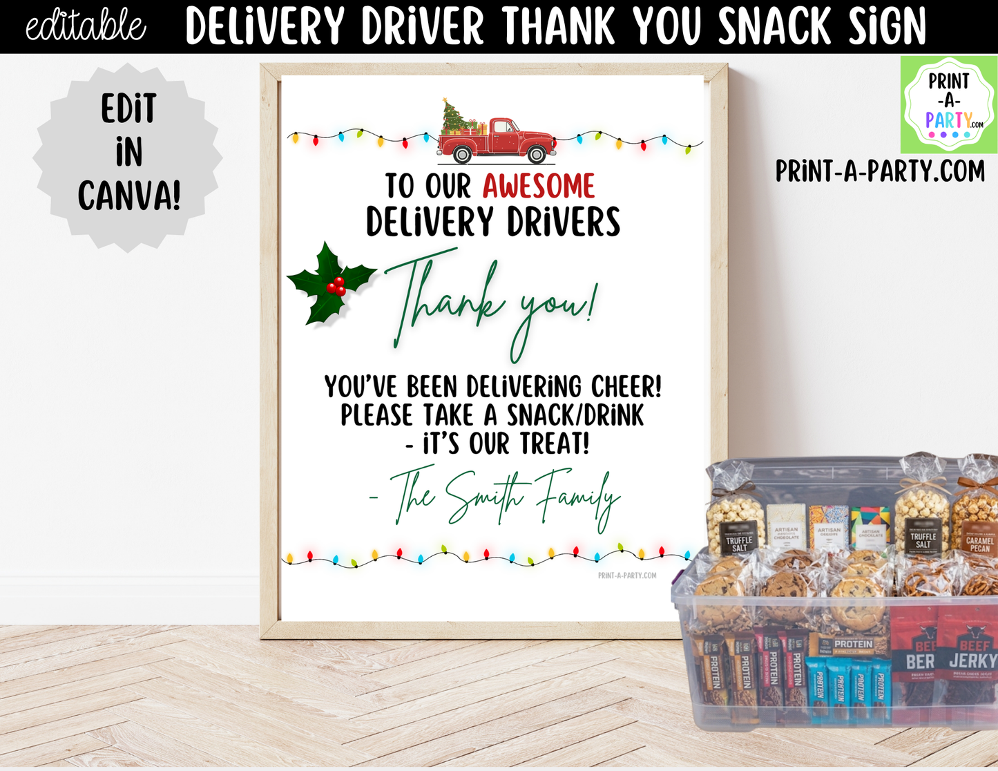 Delivery Driver Thank You Sign Printable | Editable Christmas Snack Station Sign