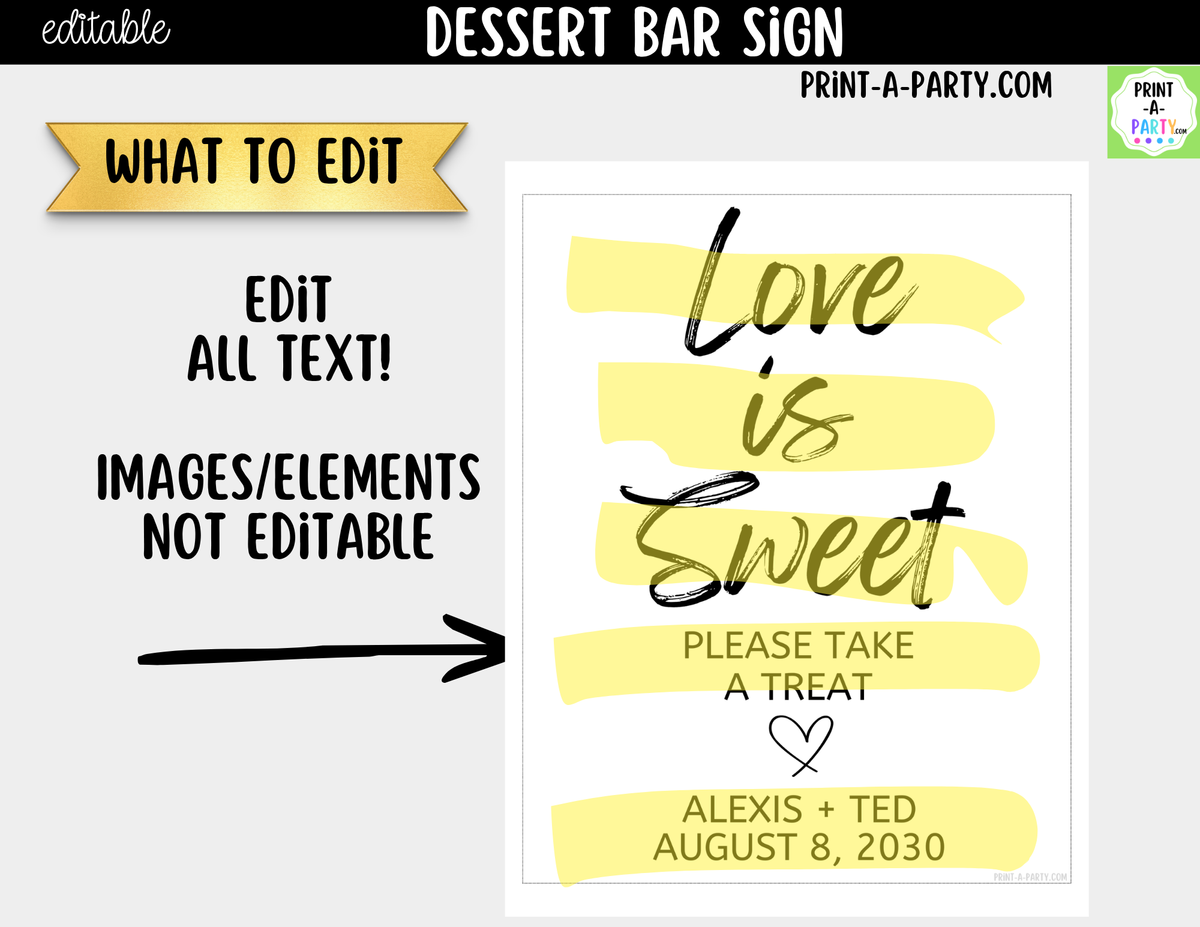 Editable Dessert Bar Sign – Love Is Sweet | 8x10 Canva Template
