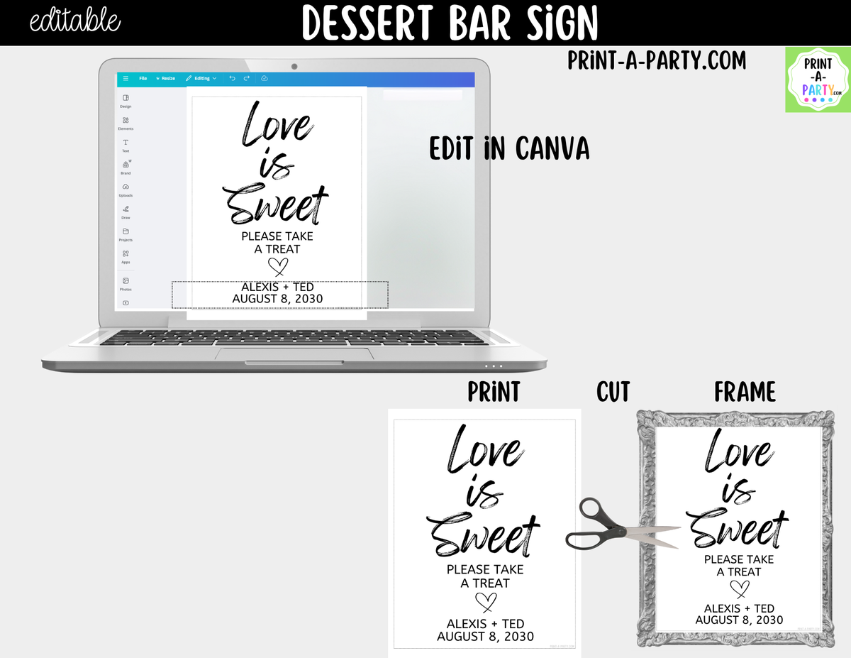 Editable Dessert Bar Sign – Love Is Sweet | 8x10 Canva Template