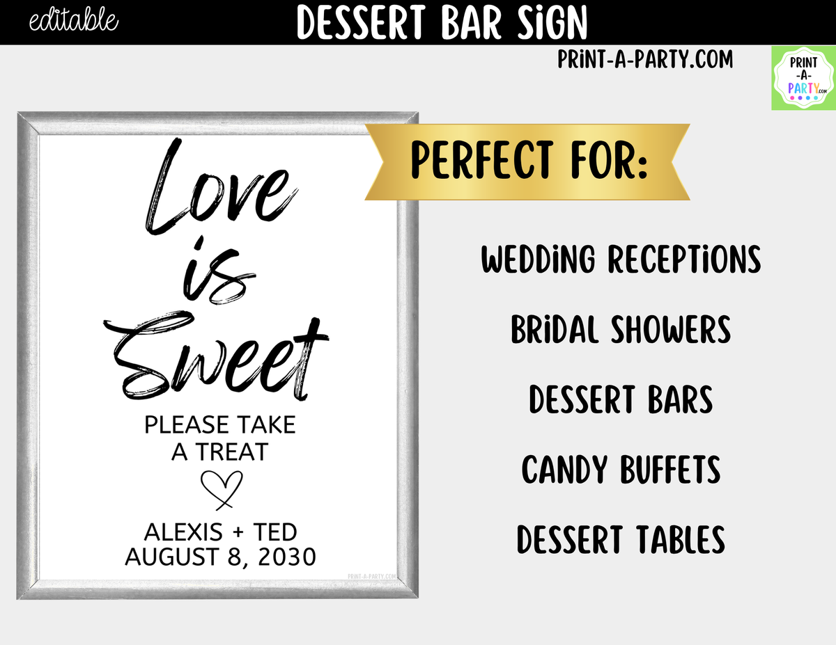 Editable Dessert Bar Sign – Love Is Sweet | 8x10 Canva Template