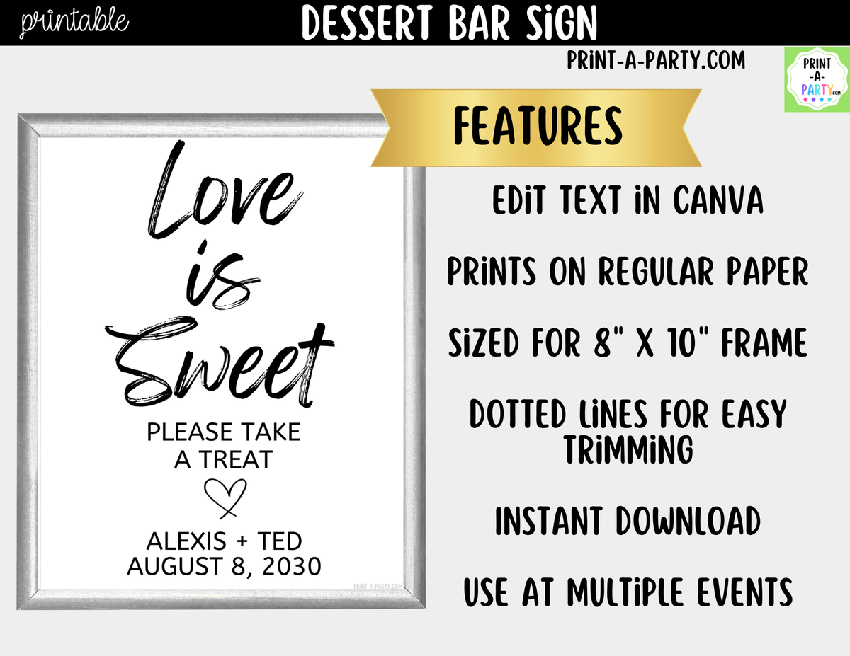 Editable Dessert Bar Sign – Love Is Sweet | 8x10 Canva Template