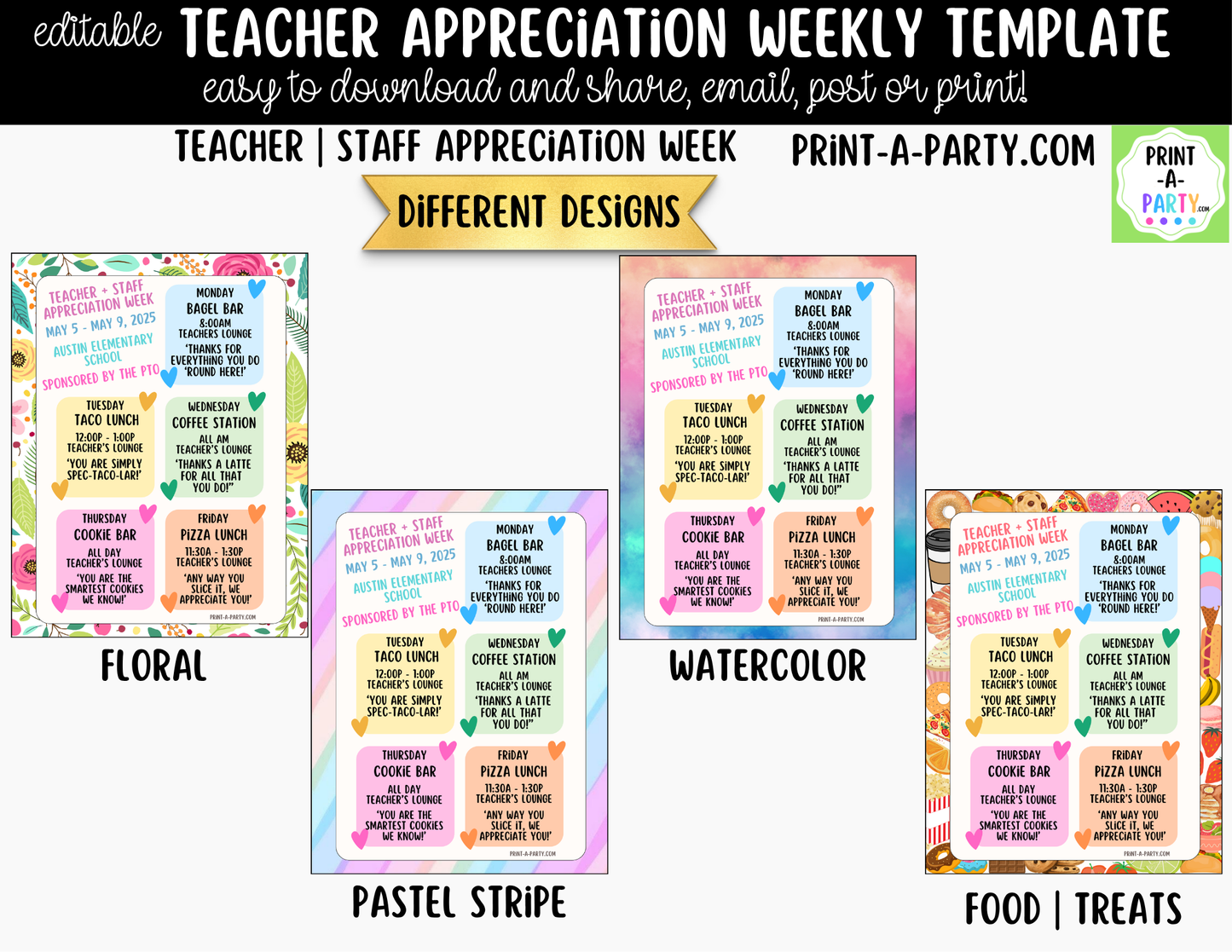 Teacher Appreciation Week Schedule Template – Editable Canva Planner for PTO, PTA & School Staff Events