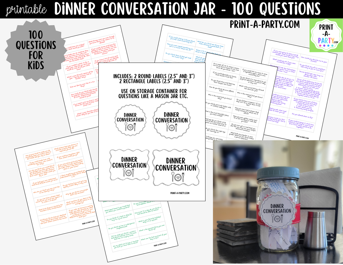 Dinner Conversation Jar Printable | 100 Questions for Kids