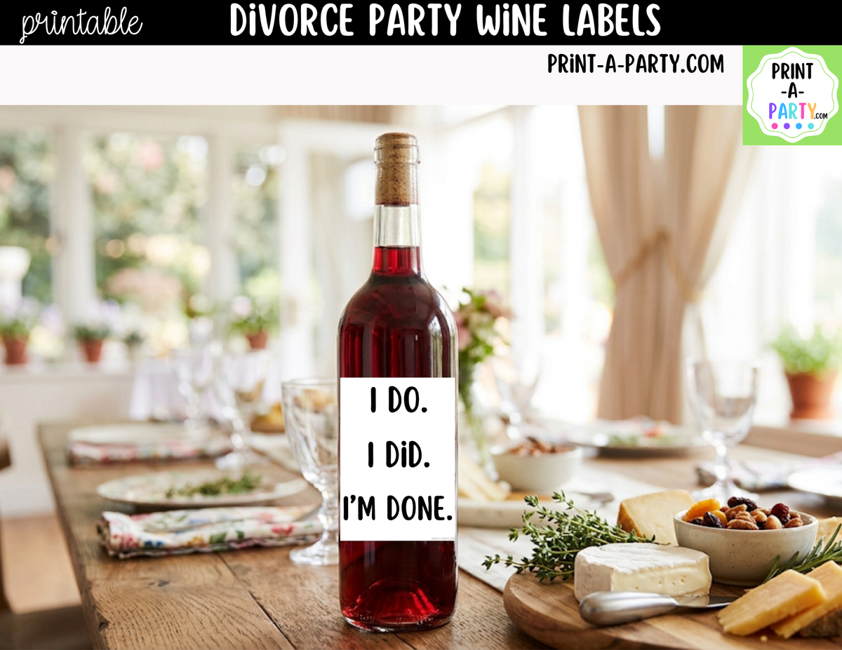 Printable Divorce Party Wine Labels (6-Pack) | Funny Breakup and Just Divorced Wine Bottle Stickers