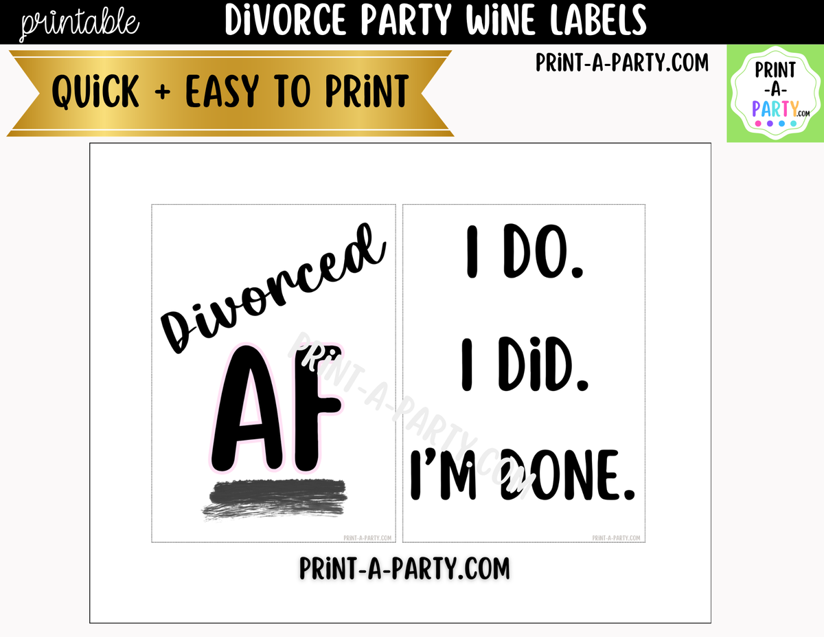 Printable Divorce Party Wine Labels (6-Pack) | Funny Breakup and Just Divorced Wine Bottle Stickers