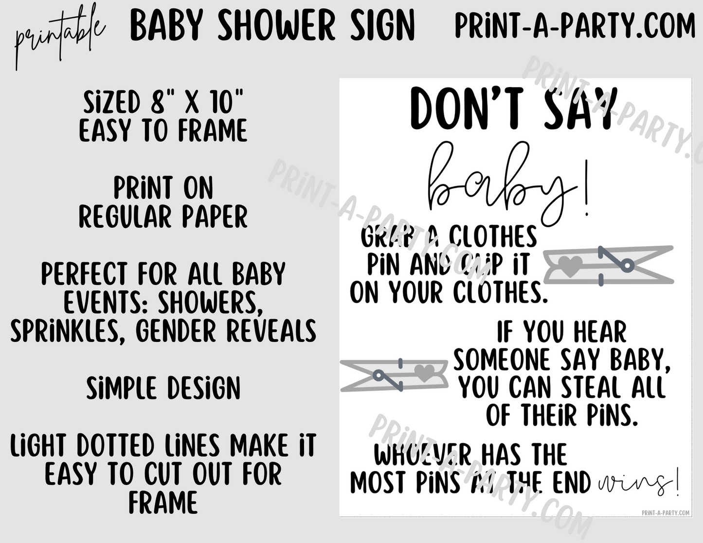 BABY SHOWER SIGN - DON'T SAY BABY Game | Baby Word Game | Baby Shower | Baby Sprinkle | Gender Reveal | Adoption Party