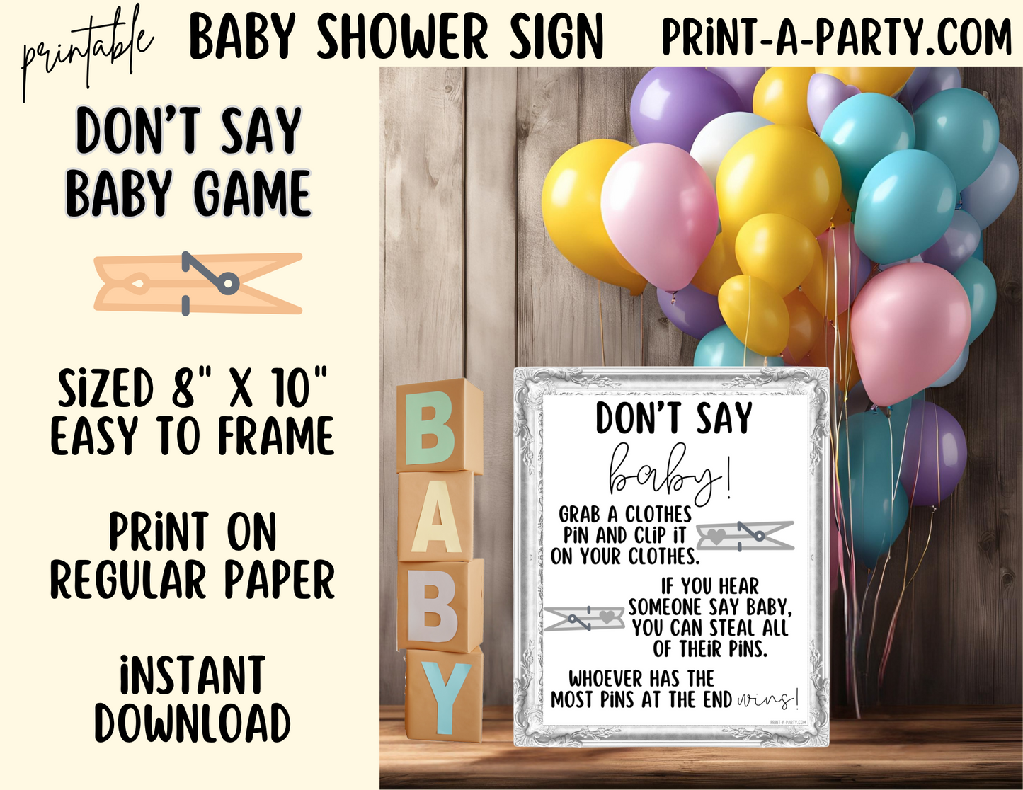 BABY SHOWER SIGN - DON'T SAY BABY Game | Baby Word Game | Baby Shower | Baby Sprinkle | Gender Reveal | Adoption Party