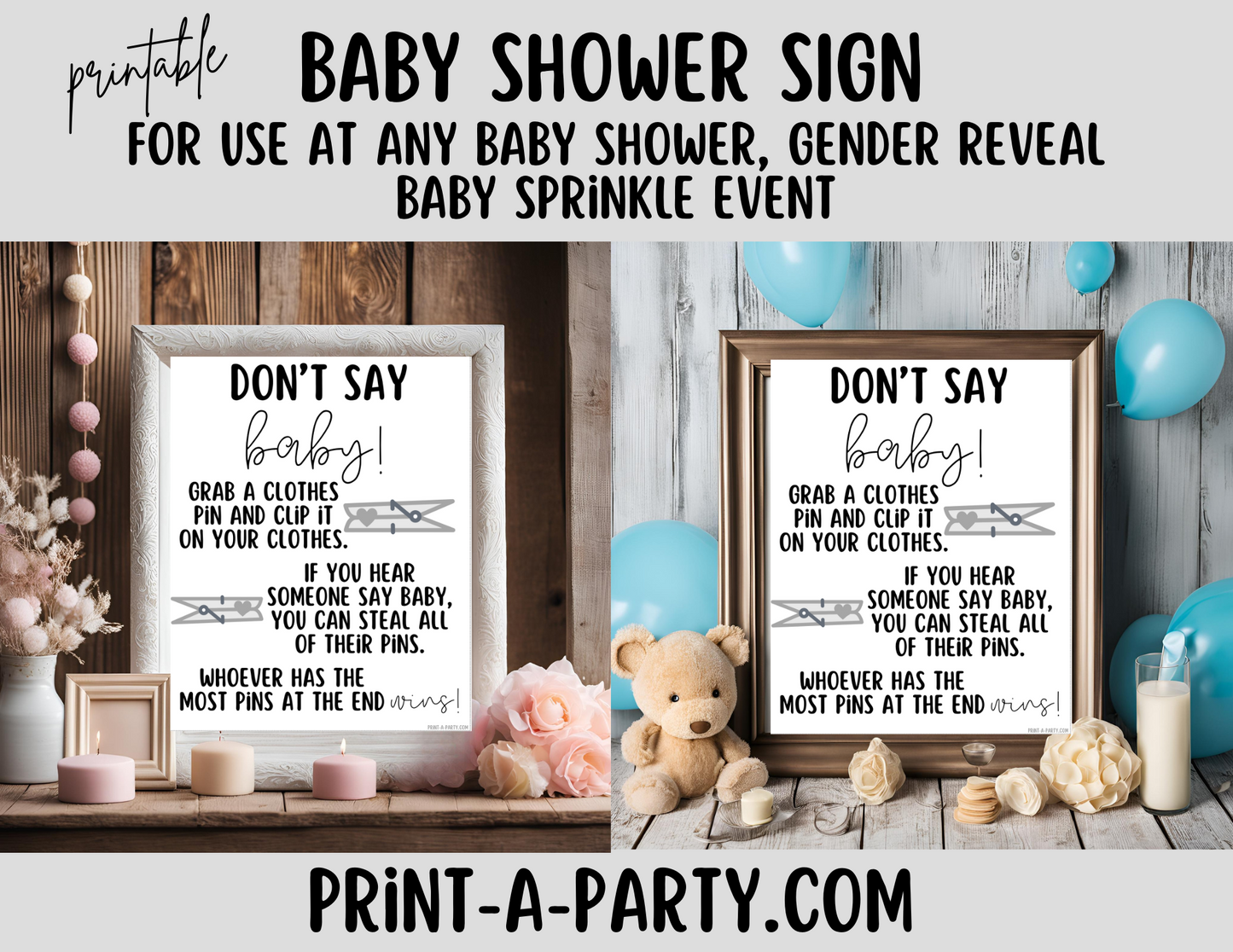 BABY SHOWER SIGN - DON'T SAY BABY Game | Baby Word Game | Baby Shower | Baby Sprinkle | Gender Reveal | Adoption Party