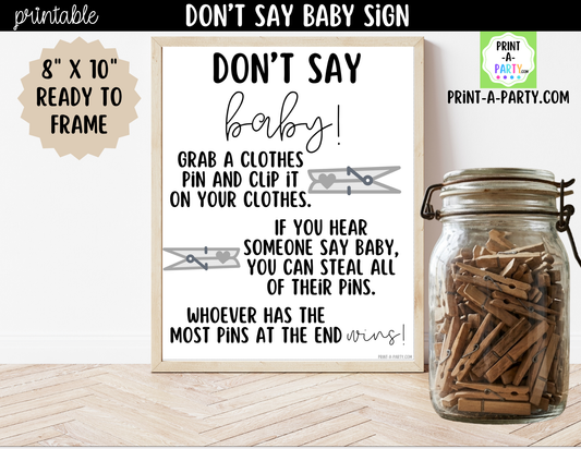 Don’t Say Baby Game Printable Sign – Baby Shower Party Game