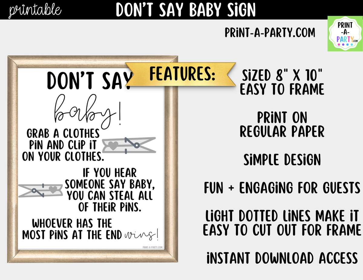 Don’t Say Baby Game Printable Sign – Baby Shower Party Game