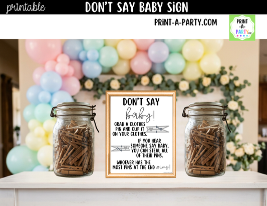 Don't Say Baby Game Printable Sign (8x10) – For Baby Showers and Events
