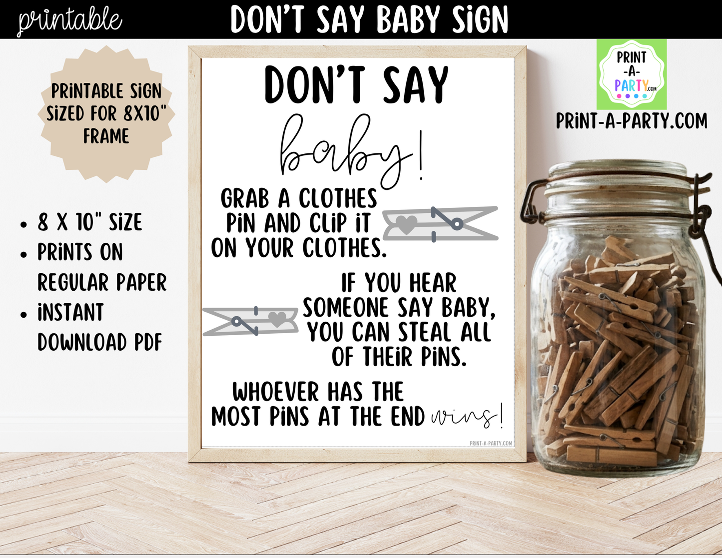 Don't Say Baby Game Printable Sign (8x10) – For Baby Showers and Events