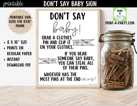 Don't Say Baby Game Printable Sign (8x10) – For Baby Showers and Events