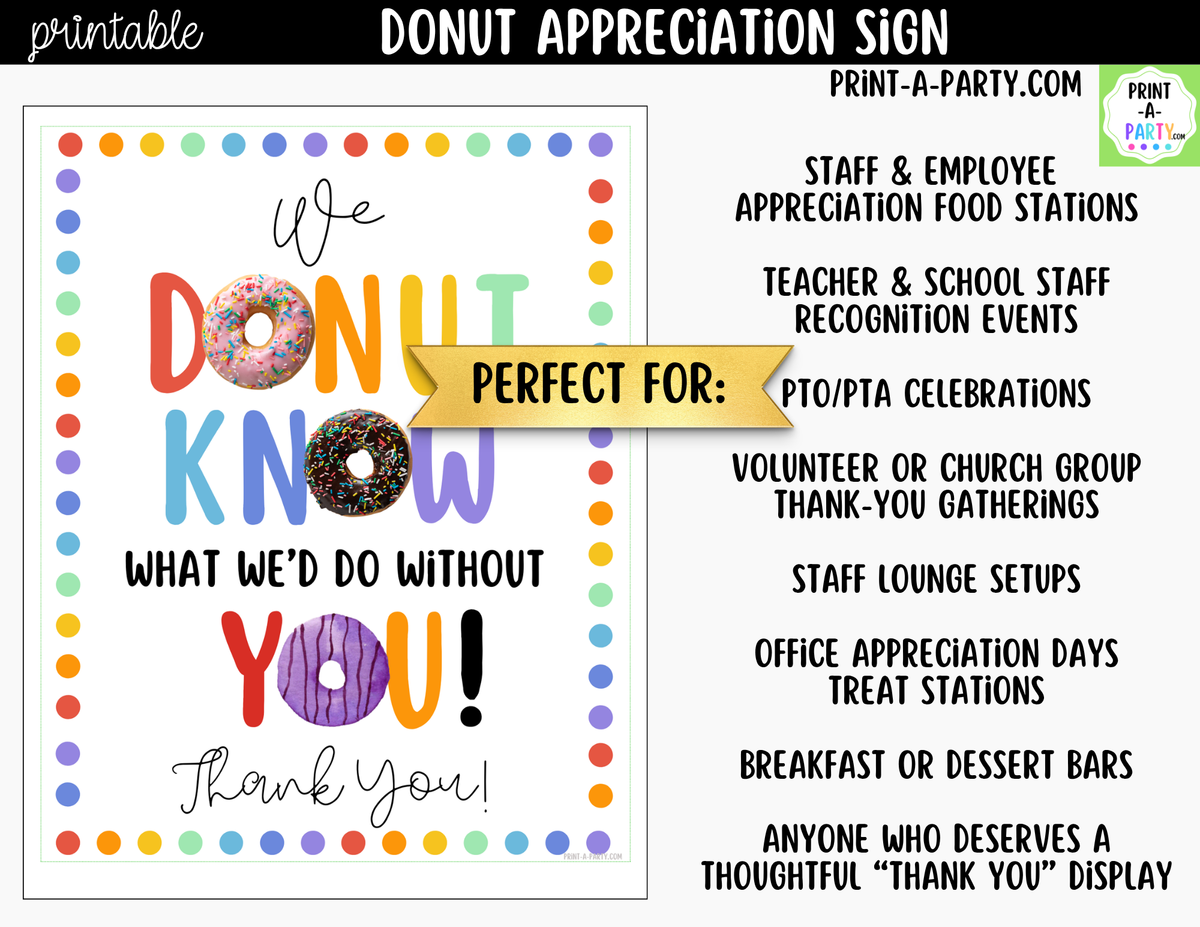 Printable Donut Appreciation Sign 8x10
